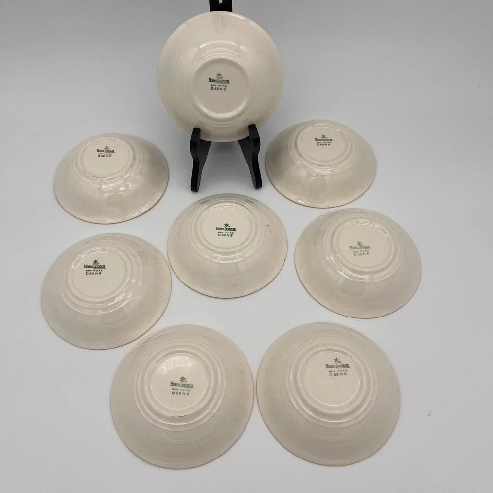 8 Piece Set Homer Laughlin Lady Stratford Berry Bowls Maroon Gold Pink Rose